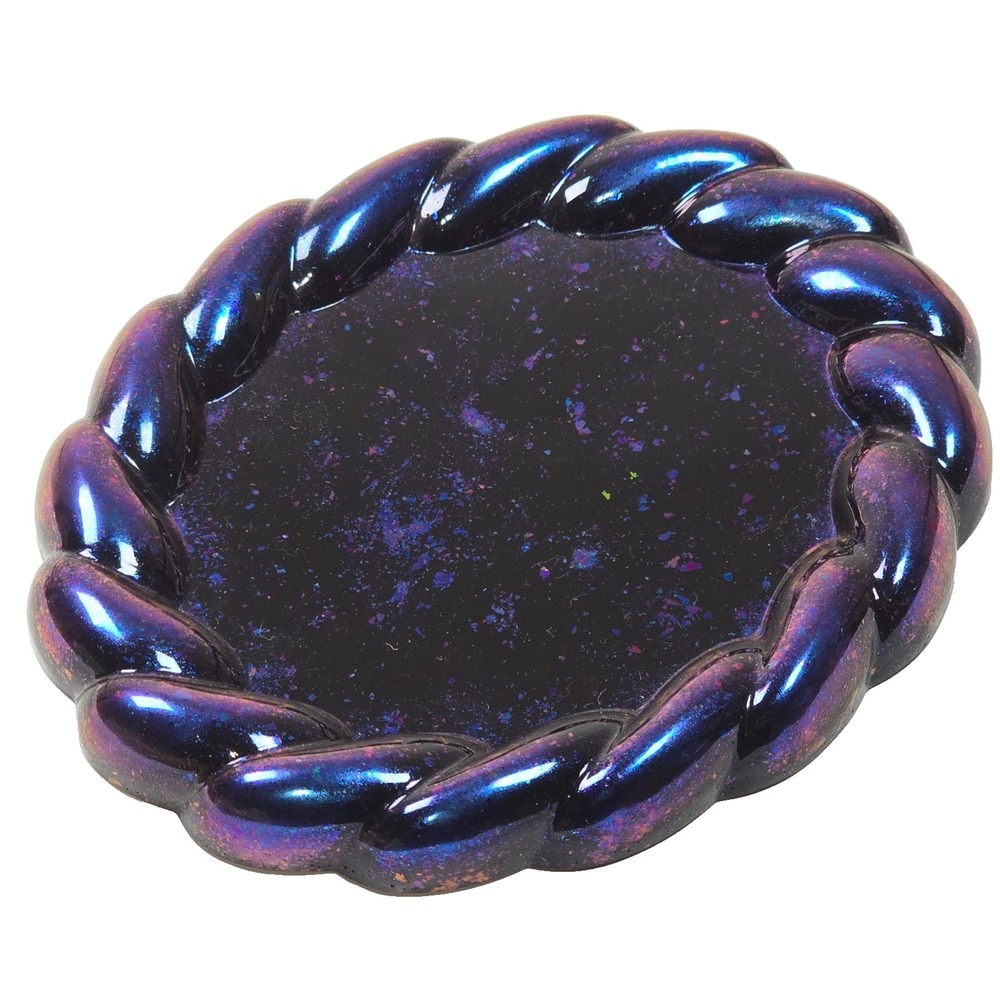 Handmade Resin Oval Tray 6x5 Braided Rim Purple Color Shifting Blue Chameleon